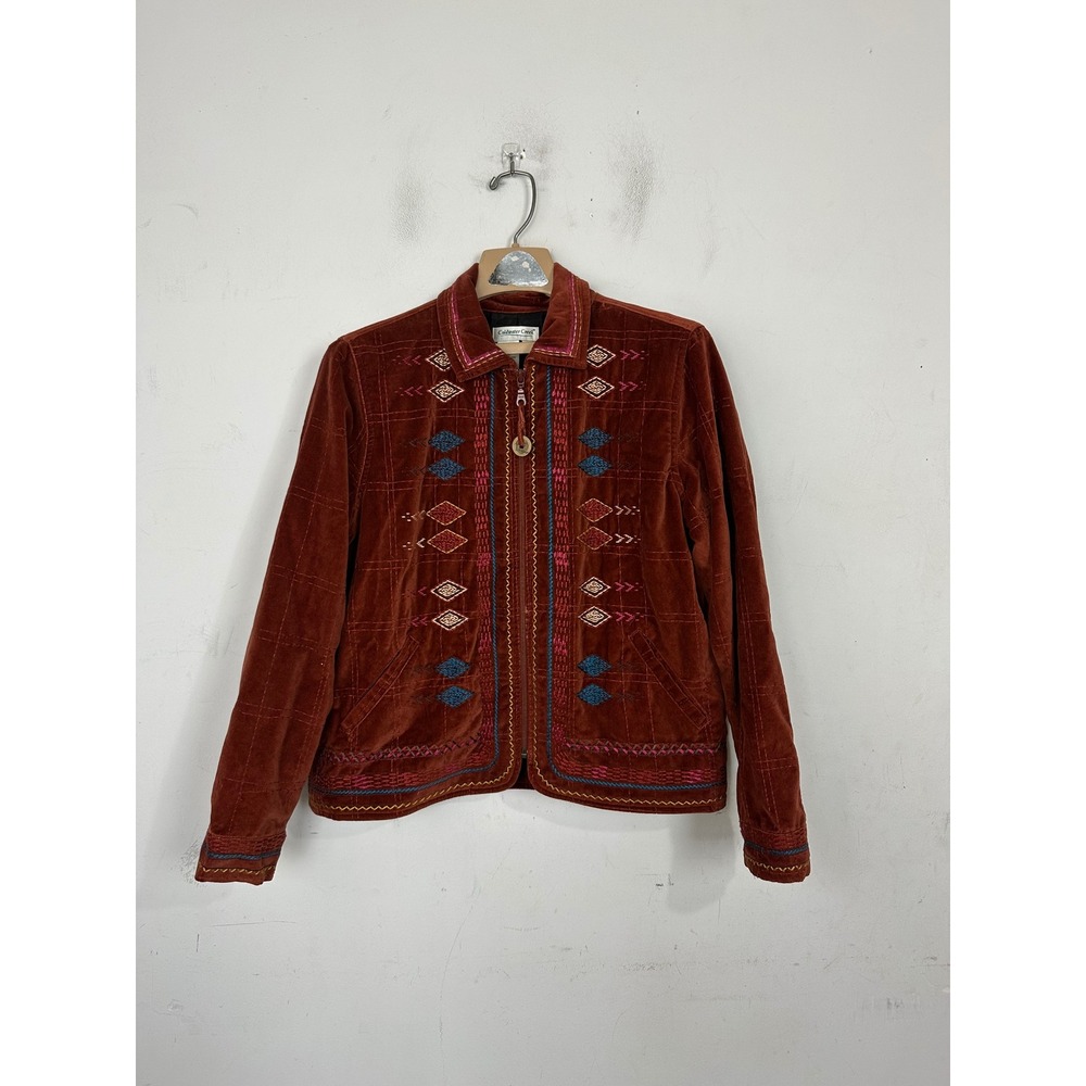 Coldwater Creek Rust Velvet Embroidered Southwestern Zip Jacket PM Womens